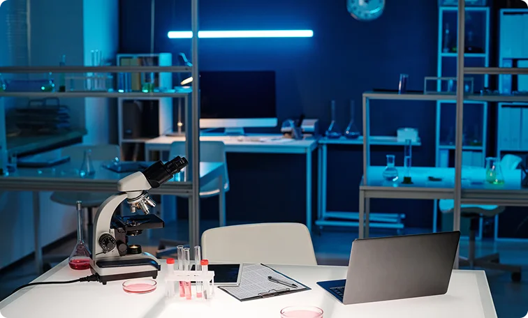 HIPAA compliance laboratory with its all equipment and a laptop is on table
